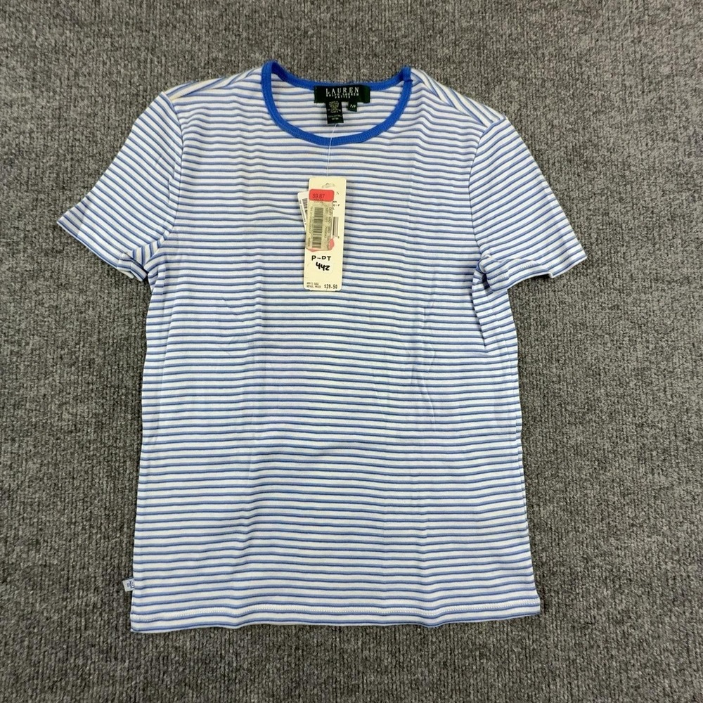 Lauren Ralph Lauren T-Shirt Womens P Petite Blue Striped Crew Neck Jersey Top